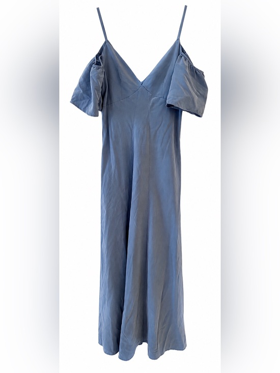 Zara Dresses & Skirts - Zara Dusty Blue Off Shoulder Flutter Sleeve Maxi Dress Small